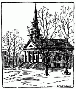 Historic woodcut of the Unitarian Church of Sharon